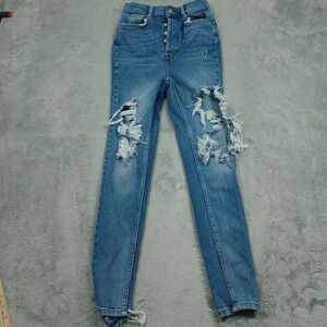 We The Free Jeans Womens 28 Blue Denim Skinny Button Fly Distressed Boho Preppy
